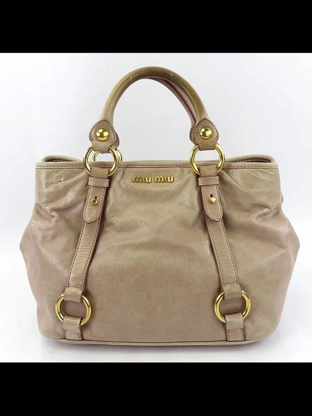Miu Miu Taupe Leather Top-Handle Tote